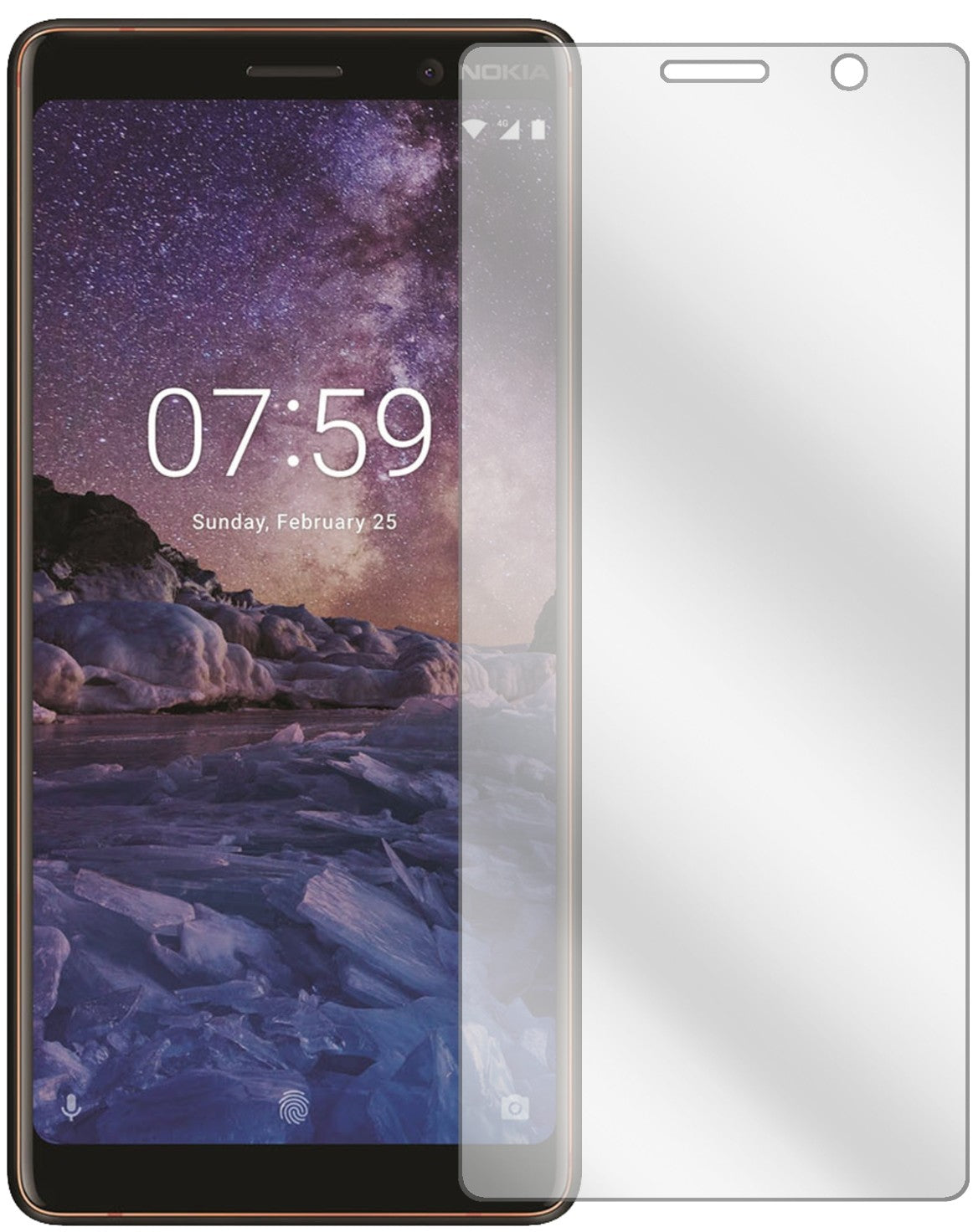 Nokia7 Plus mit aufgebrachter dipos Displayschutzfolie, glasklare Darstellung ohne Einschränkungen