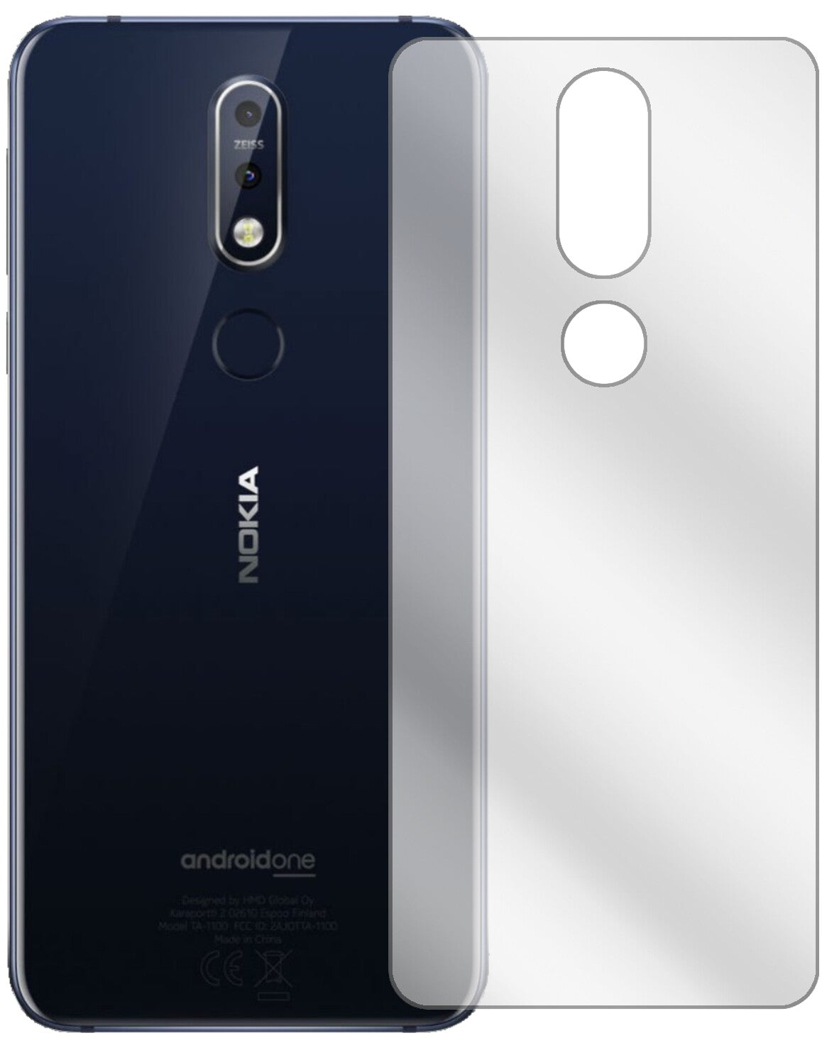 Nokia7.1 Rückseite mit aufgebrachter dipos Displayschutzfolie, glasklare Darstellung ohne Einschränkungen