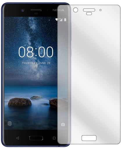 Nokia8 mit aufgebrachter dipos Displayschutzfolie, glasklare Darstellung ohne Einschränkungen