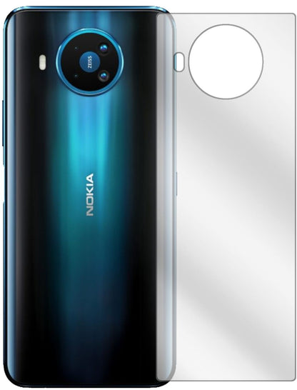 Nokia8.3 5G Rückseite mit aufgebrachter dipos Displayschutzfolie, glasklare Darstellung ohne Einschränkungen