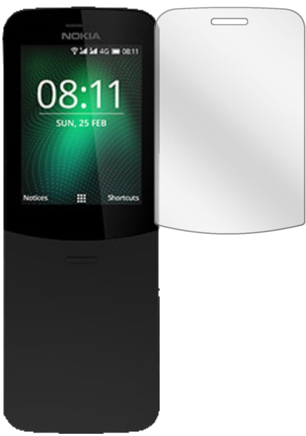 Nokia8110 4G mit aufgebrachter dipos Displayschutzfolie, glasklare Darstellung ohne Einschränkungen
