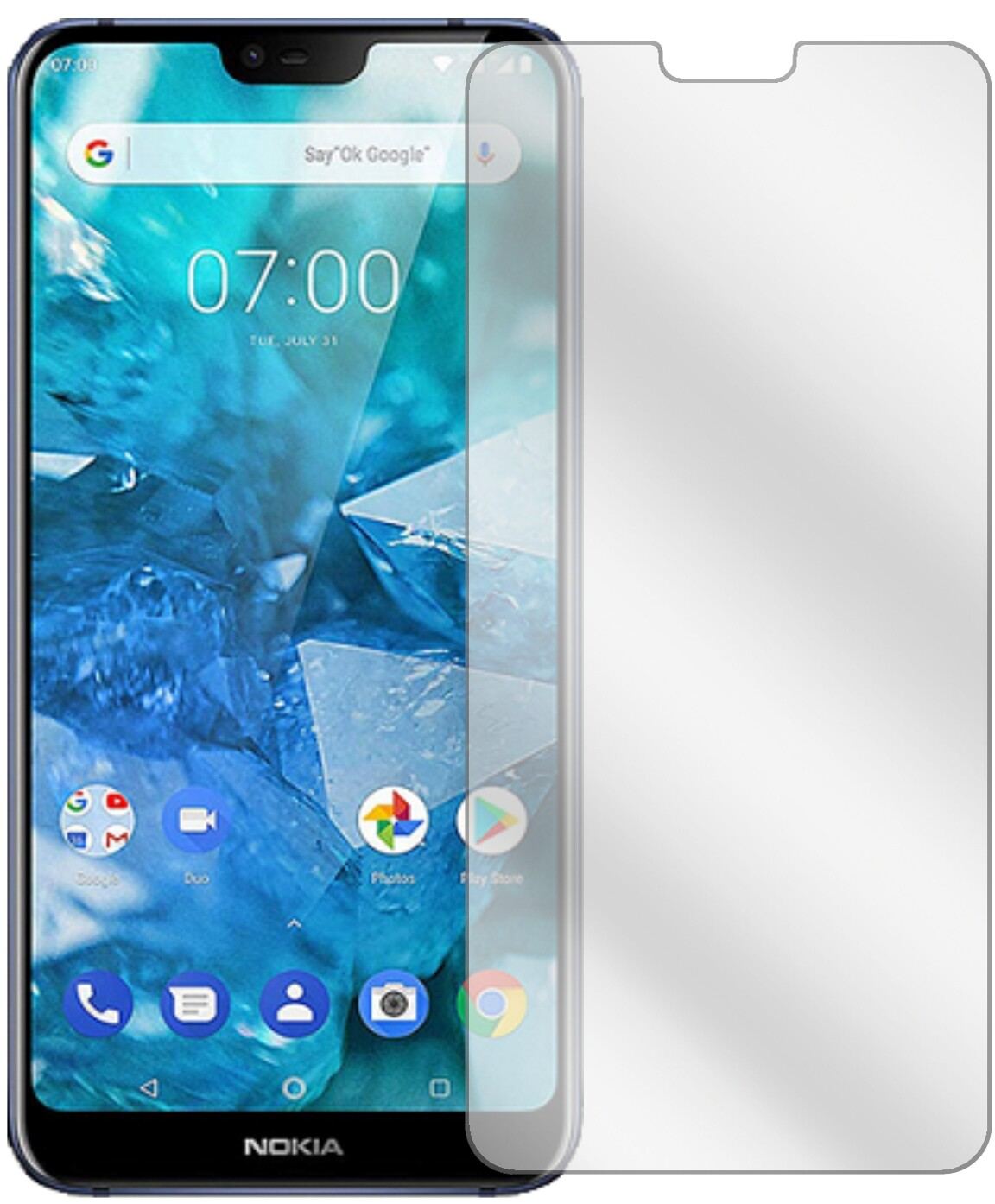 NokiaX7 (2018) mit aufgebrachter dipos Displayschutzfolie, glasklare Darstellung ohne Einschränkungen