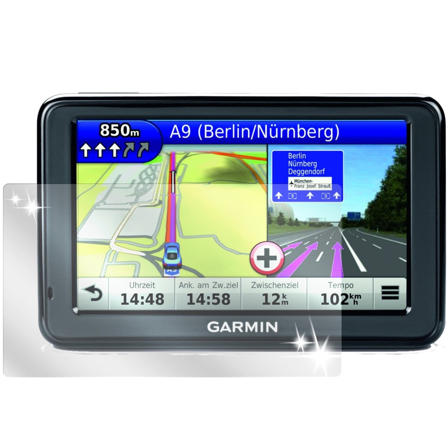 Nüvi 2545Garmin mit aufgebrachter dipos Displayschutzfolie, glasklare Darstellung ohne Einschränkungen