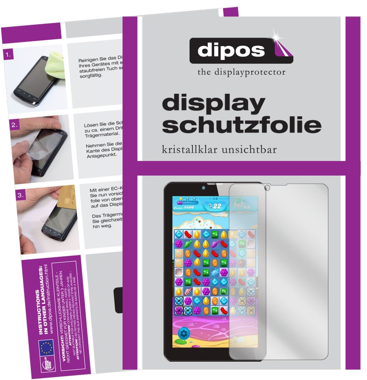 OdysPyro 7 Zoll mit aufgebrachter dipos Displayschutzfolie, glasklare Darstellung ohne Einschränkungen