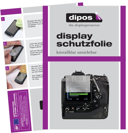 OlympusOM-D E-M1X mit aufgebrachter dipos Displayschutzfolie, glasklare Darstellung ohne Einschränkungen