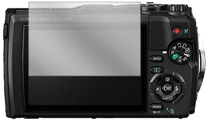 OlympusTough TG-5 mit aufgebrachter dipos Displayschutzfolie, glasklare Darstellung ohne Einschränkungen