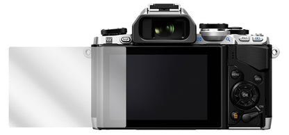 OM-D E-M10Olympus mit aufgebrachter dipos Displayschutzfolie, glasklare Darstellung ohne Einschränkungen