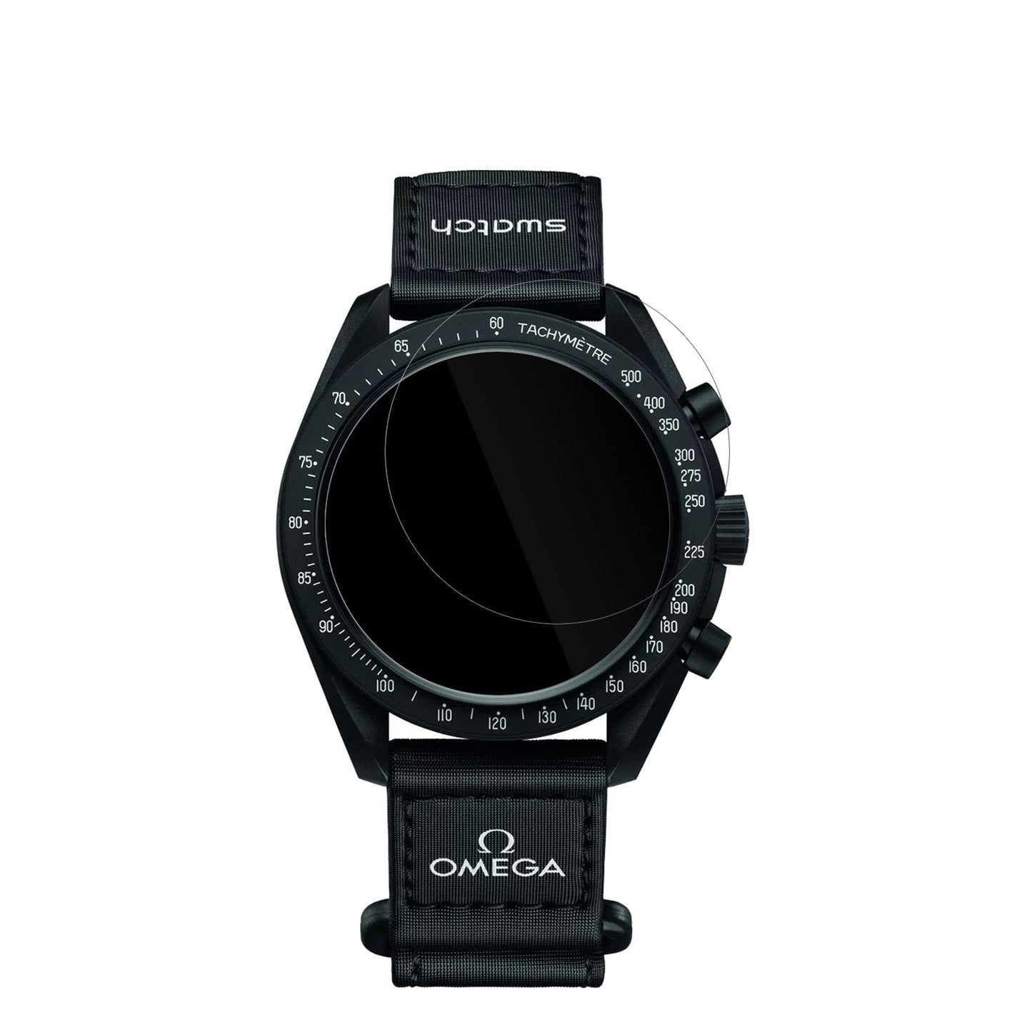 Omega x SwatchSpeedmaster Moonswatch mit aufgebrachter dipos Displayschutzfolie, glasklare Darstellung ohne Einschränkungen