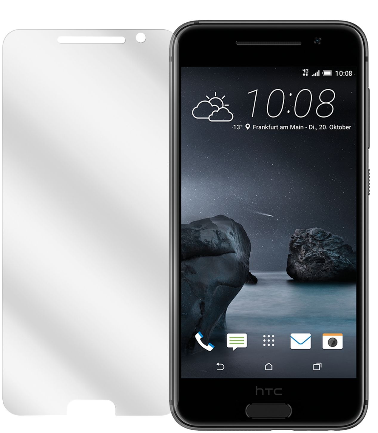 One A9HTC mit aufgebrachter dipos Displayschutzfolie, glasklare Darstellung ohne Einschränkungen