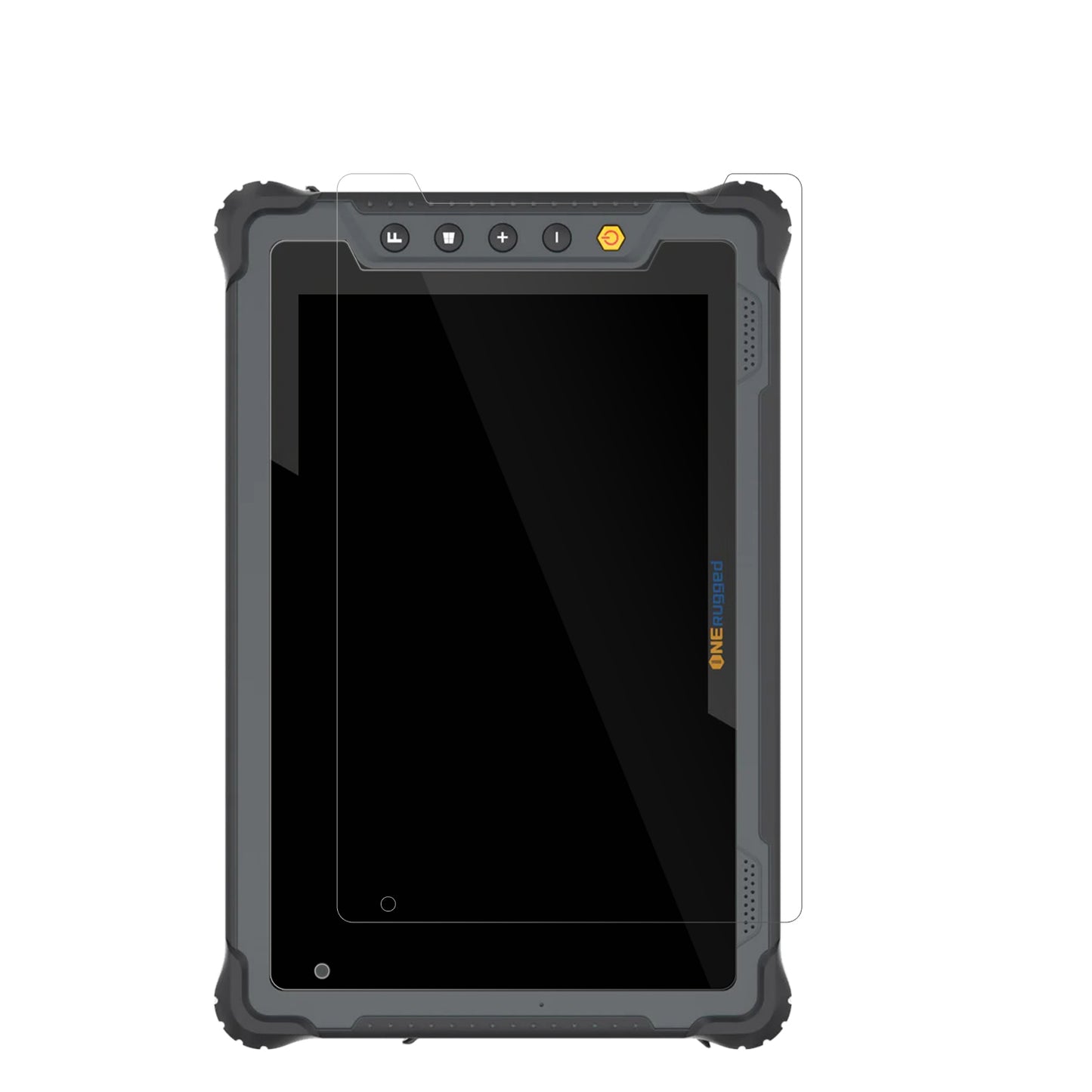 ONERuggedTablet M80J mit aufgebrachter dipos Displayschutzfolie, glasklare Darstellung ohne Einschränkungen