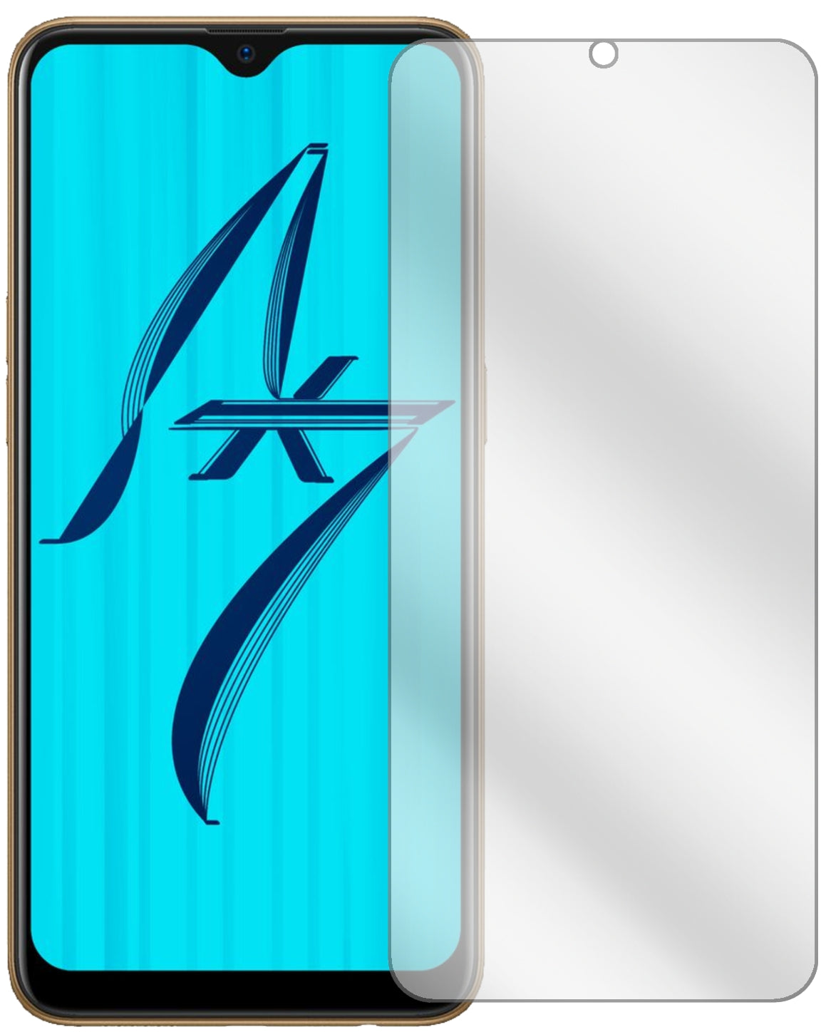 OppoAX7 mit aufgebrachter dipos Displayschutzfolie, glasklare Darstellung ohne Einschränkungen