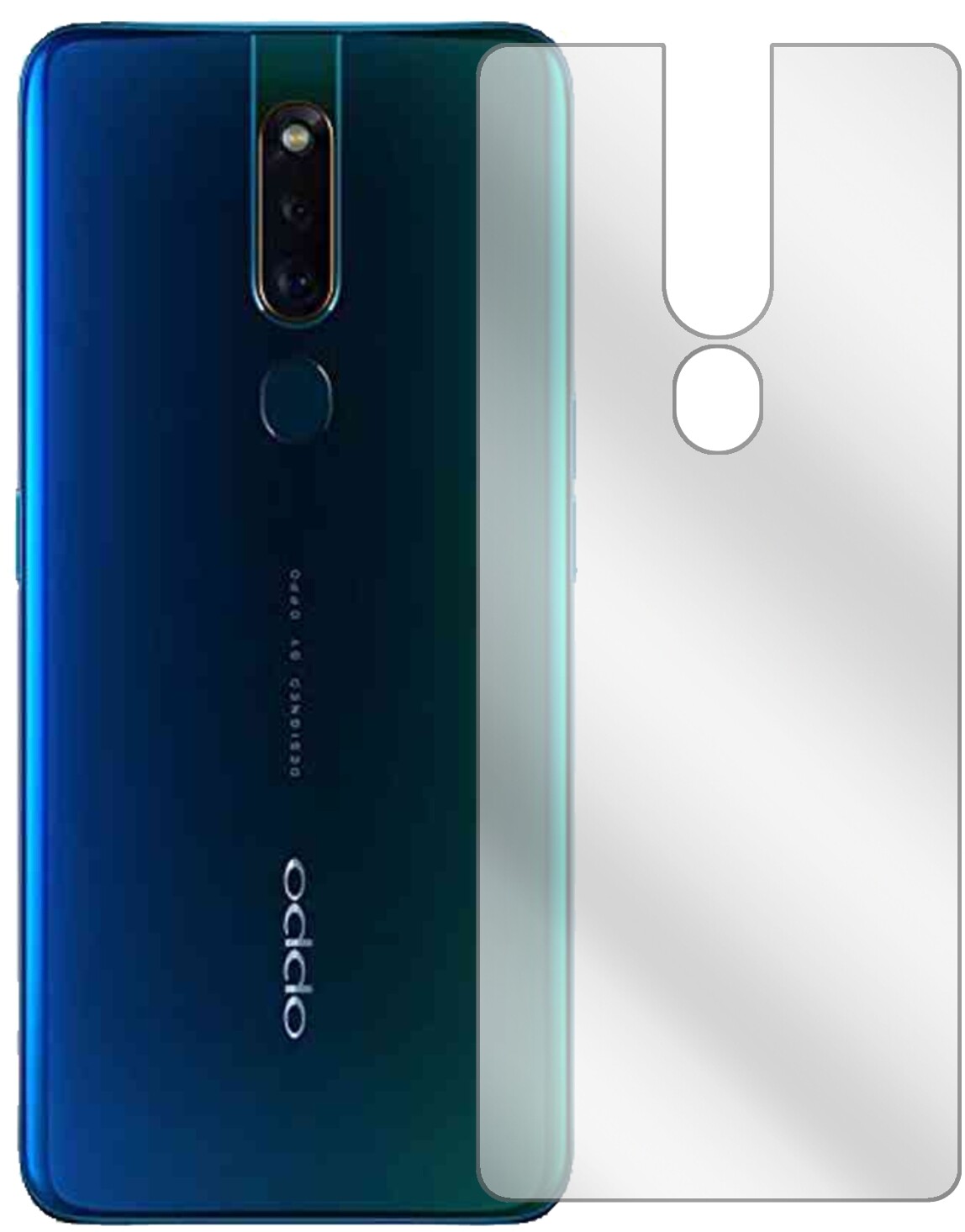 OppoF11 Pro Rückseite mit aufgebrachter dipos Displayschutzfolie, glasklare Darstellung ohne Einschränkungen