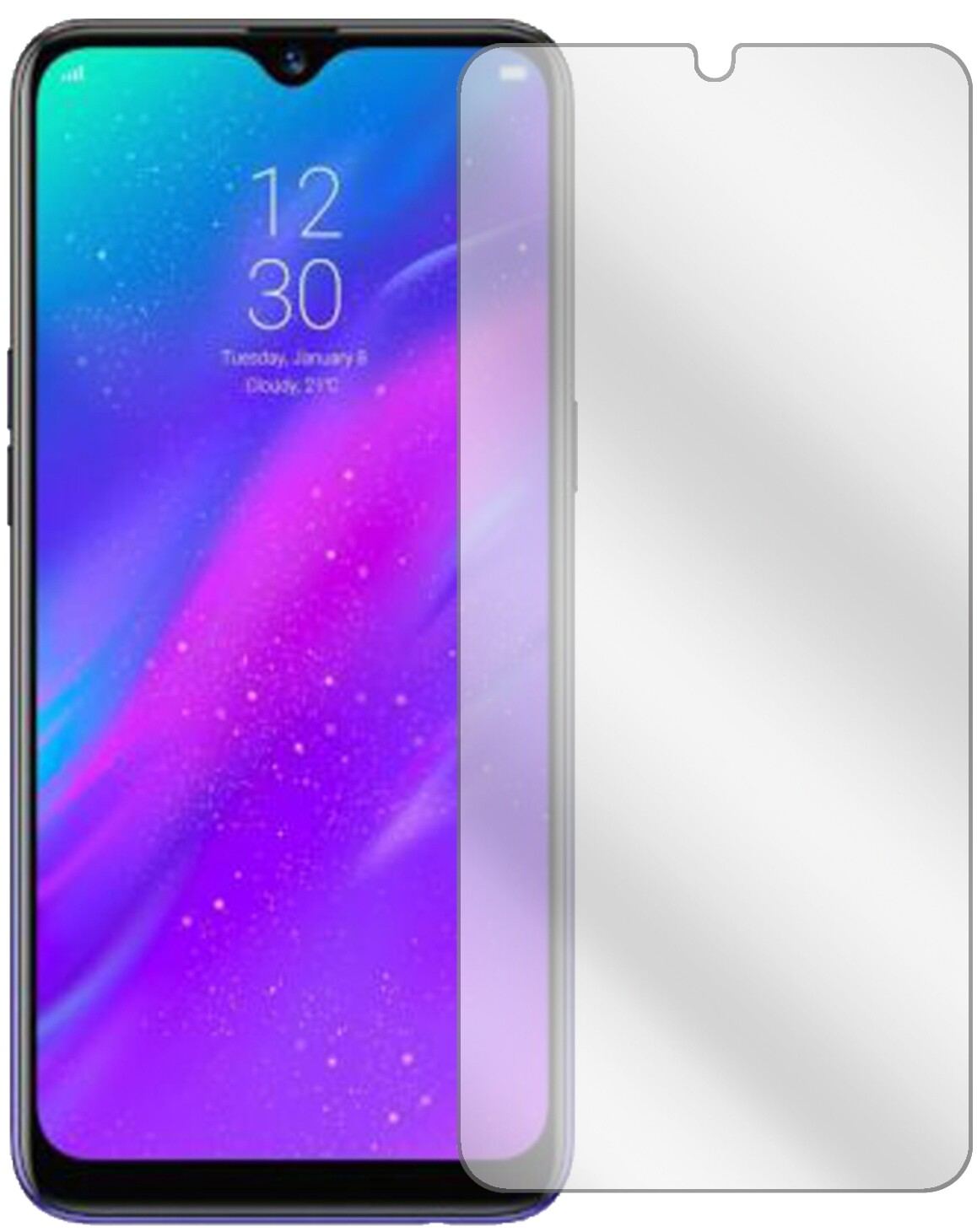 OppoRealme 3 Pro mit aufgebrachter dipos Displayschutzfolie, glasklare Darstellung ohne Einschränkungen