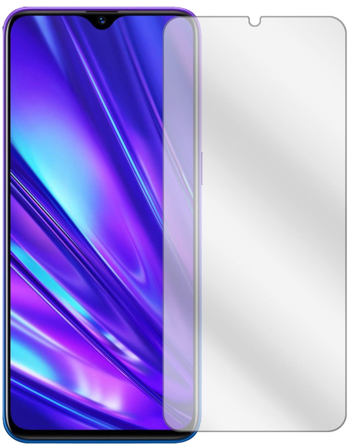 OppoRealme 5 Pro mit aufgebrachter dipos Displayschutzfolie, glasklare Darstellung ohne Einschränkungen