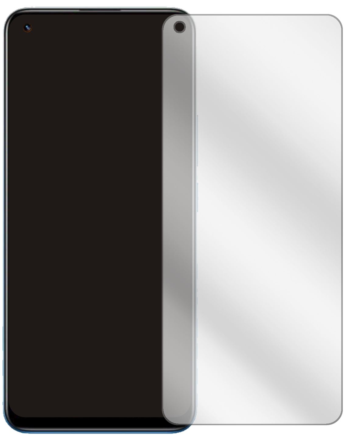 OppoRealme 8 5G mit aufgebrachter dipos Displayschutzfolie, glasklare Darstellung ohne Einschränkungen