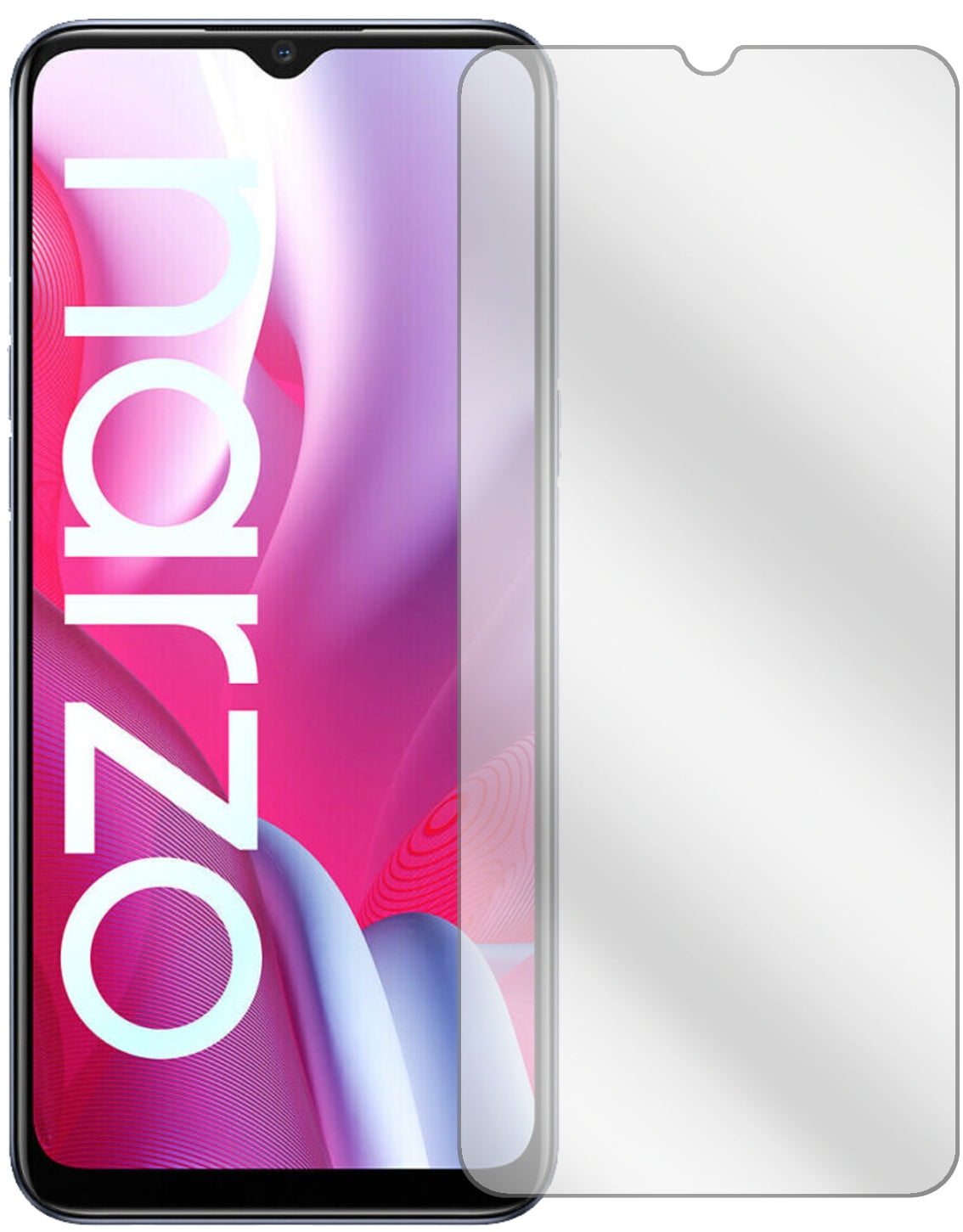 OppoRealme Narzo 20A mit aufgebrachter dipos Displayschutzfolie, glasklare Darstellung ohne Einschränkungen