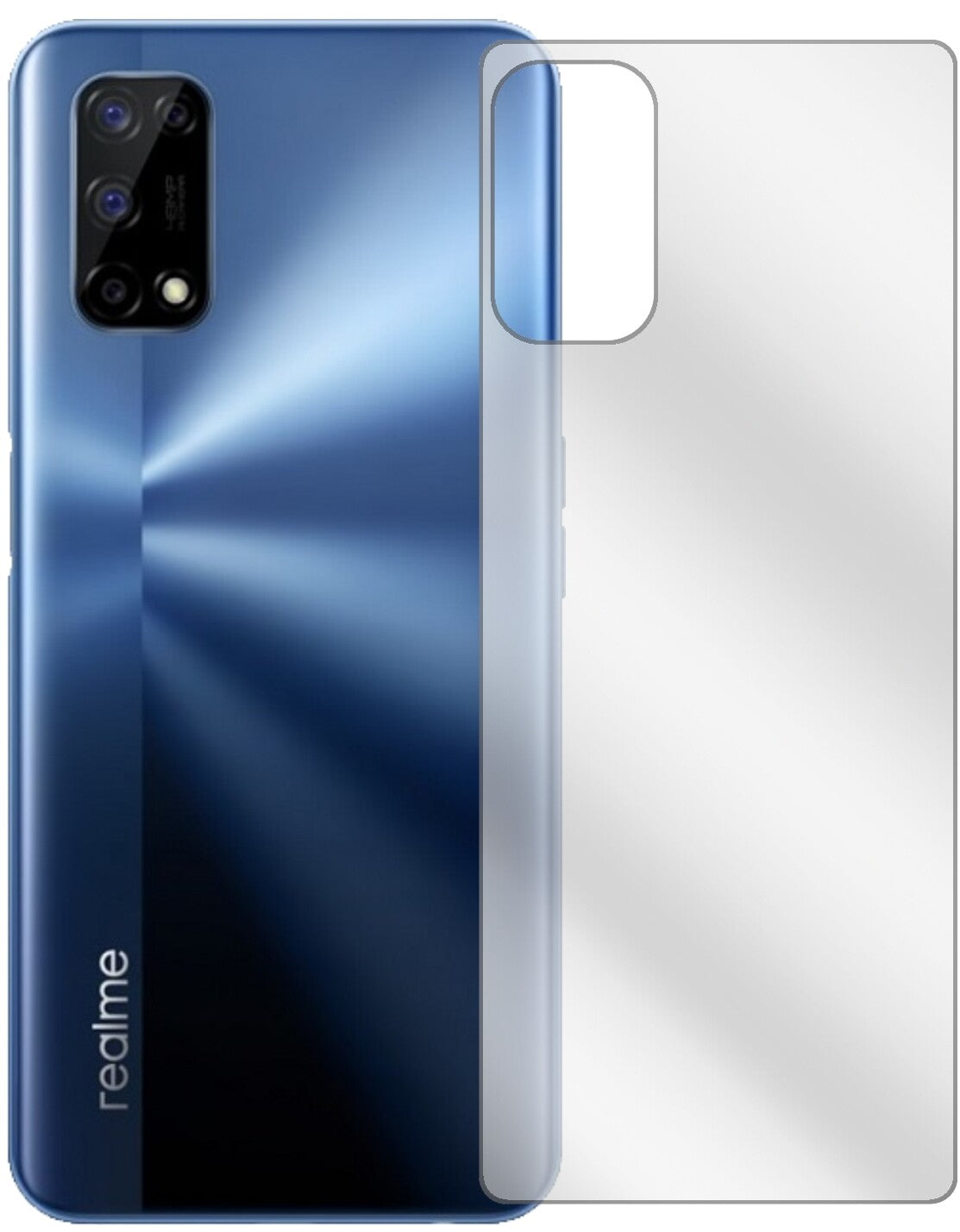 OppoRealme V5 5G Rückseite mit aufgebrachter dipos Displayschutzfolie, glasklare Darstellung ohne Einschränkungen