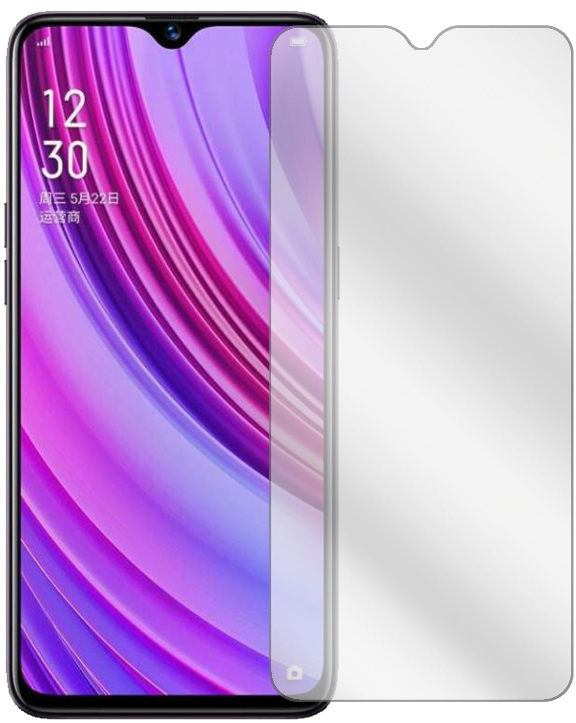 OppoRealme X Lite mit aufgebrachter dipos Displayschutzfolie, glasklare Darstellung ohne Einschränkungen