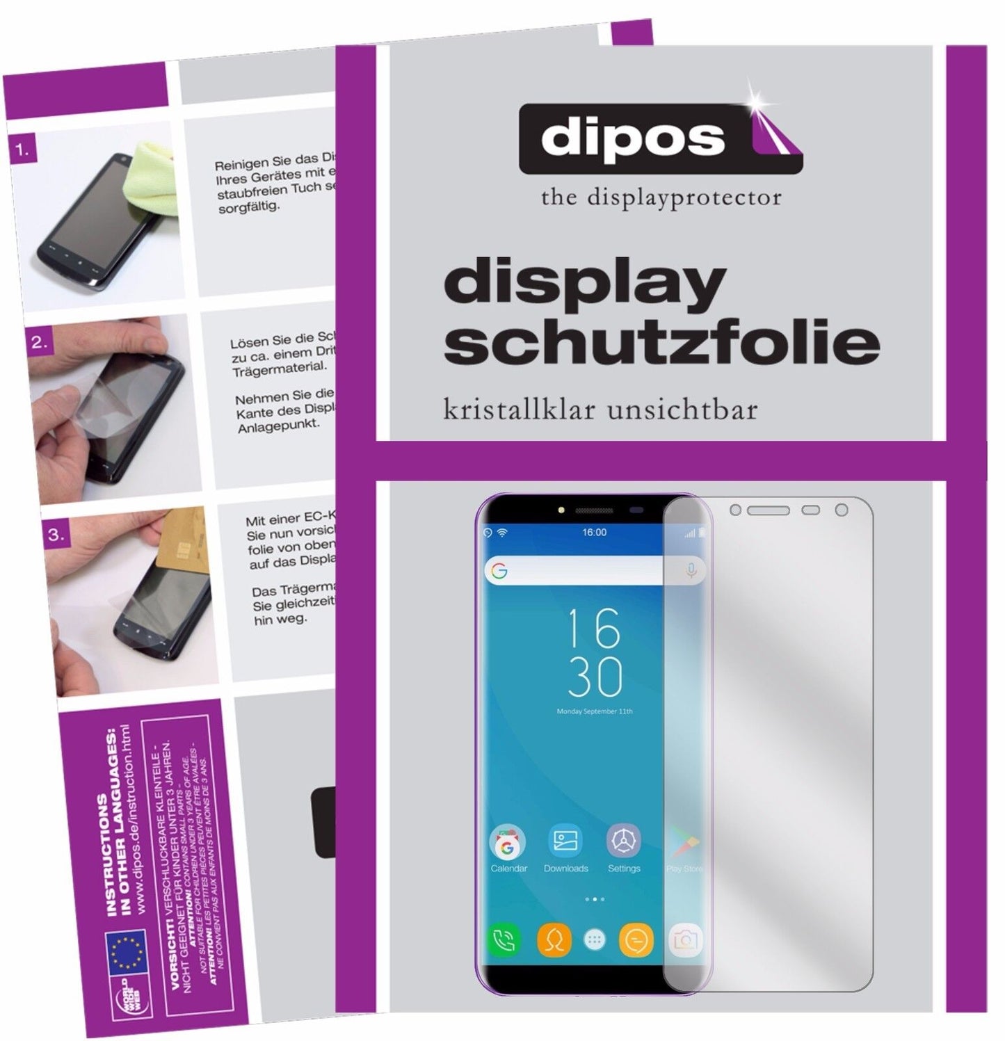 OukitelC8 mit aufgebrachter dipos Displayschutzfolie, glasklare Darstellung ohne Einschränkungen