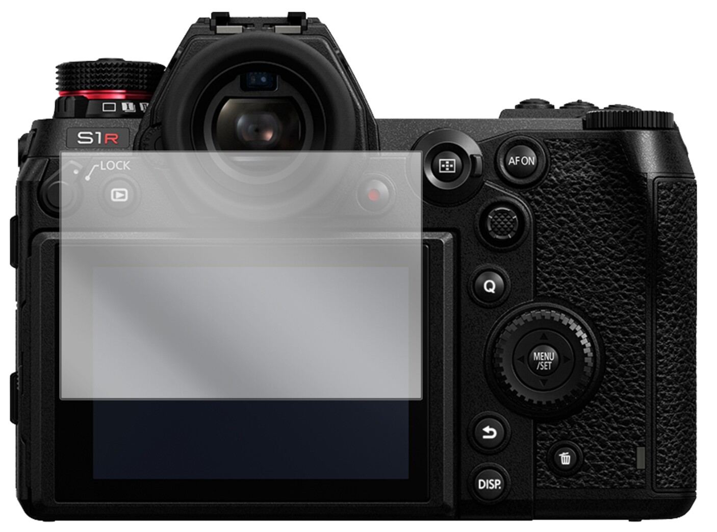 PanasonicLumix S1 mit aufgebrachter dipos Displayschutzfolie, glasklare Darstellung ohne Einschränkungen