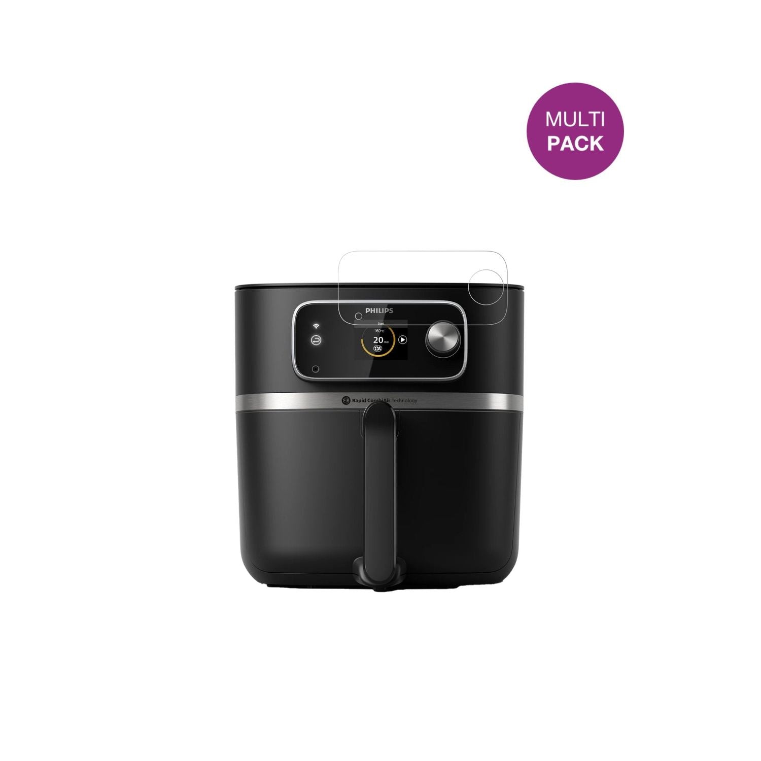 PhilipsAirfryer HD9880/90 mit aufgebrachter dipos Displayschutzfolie, glasklare Darstellung ohne Einschränkungen