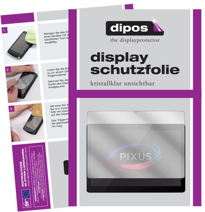 PixusVision 10.1 mit aufgebrachter dipos Displayschutzfolie, glasklare Darstellung ohne Einschränkungen