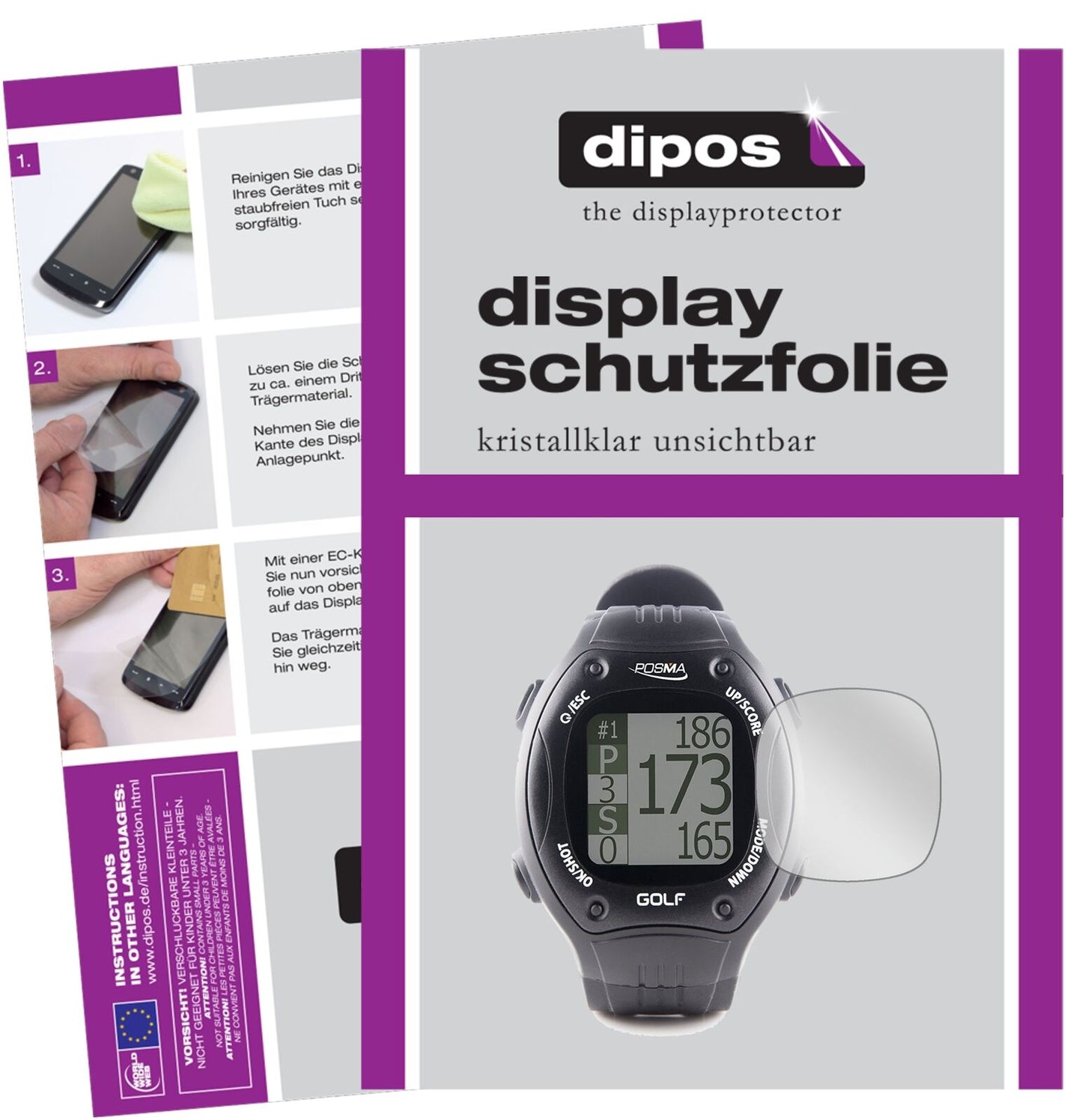 PosmaGT1 mit aufgebrachter dipos Displayschutzfolie, glasklare Darstellung ohne Einschränkungen