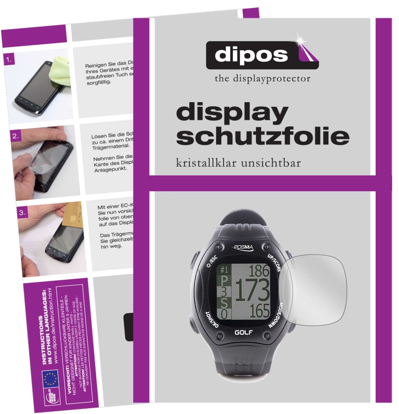 PosmaGT1 mit aufgebrachter dipos Displayschutzfolie, glasklare Darstellung ohne Einschränkungen