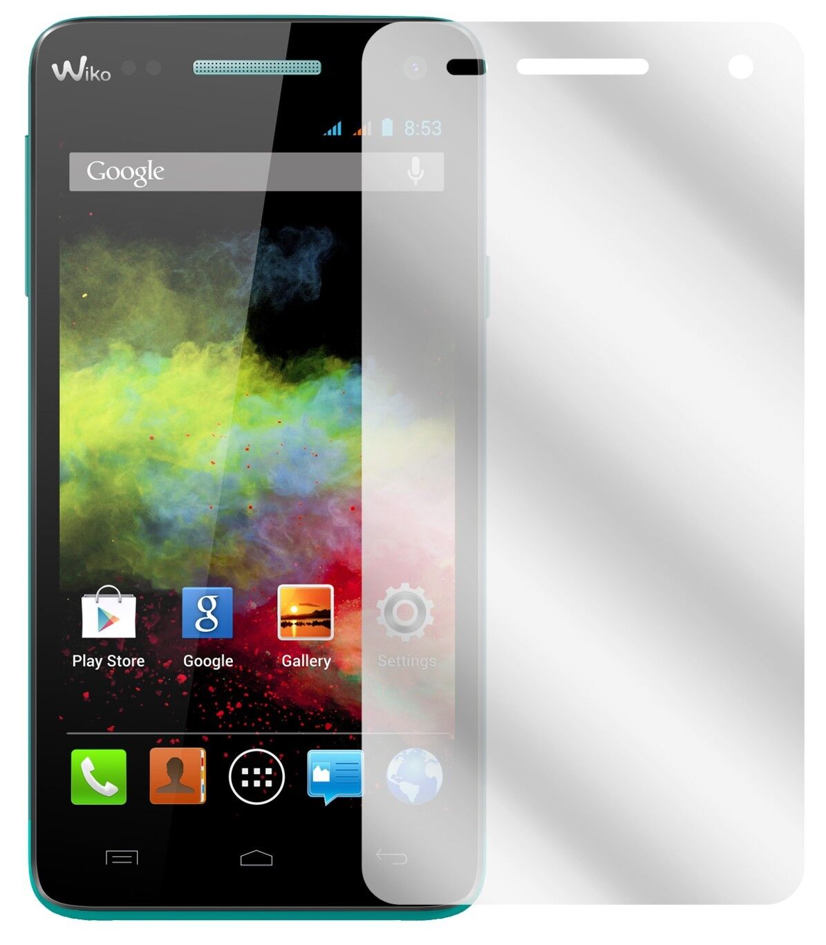 RainbowWiko mit aufgebrachter dipos Displayschutzfolie, glasklare Darstellung ohne Einschränkungen