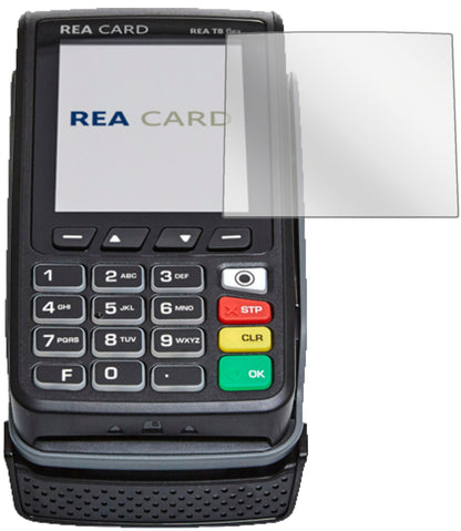REA CARDT8 flex Terminal mit aufgebrachter dipos Displayschutzfolie, glasklare Darstellung ohne Einschränkungen