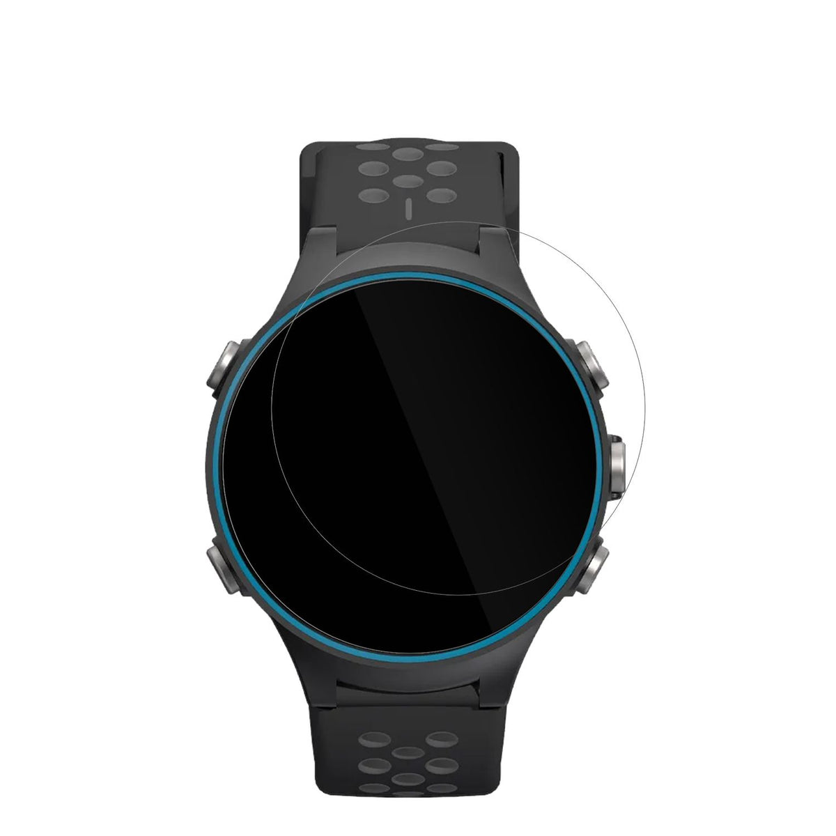 RocketGolfGPS Par.4 mit aufgebrachter dipos Displayschutzfolie, glasklare Darstellung ohne Einschränkungen