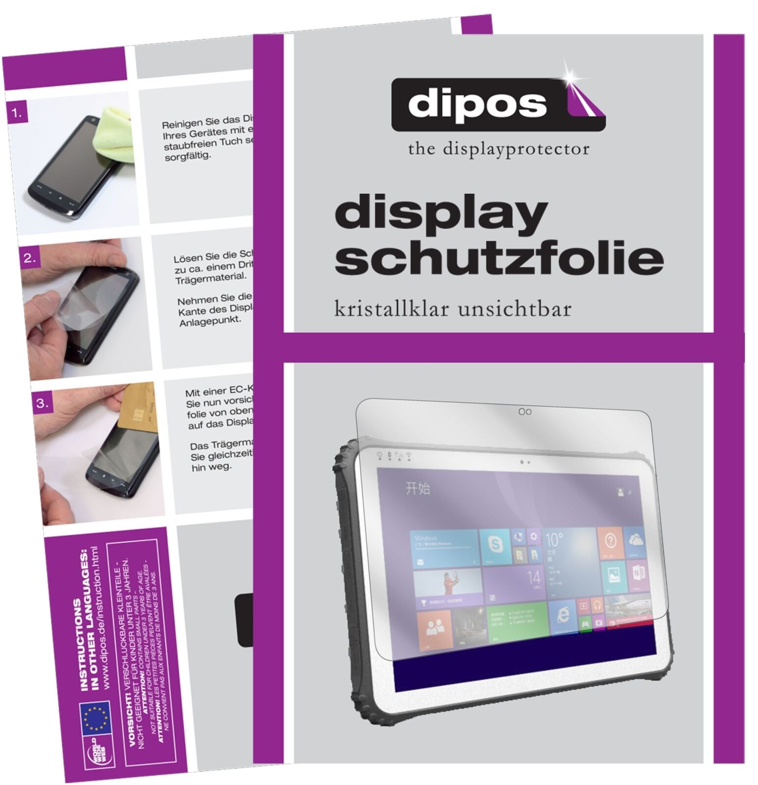RuggedTablet ID-SQ12.2 mit aufgebrachter dipos Displayschutzfolie, glasklare Darstellung ohne Einschränkungen