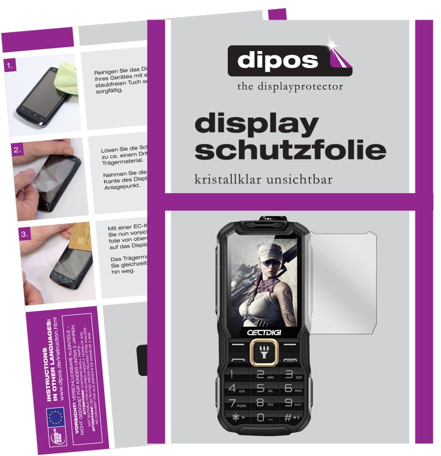 RugumT9900 mit aufgebrachter dipos Displayschutzfolie, glasklare Darstellung ohne Einschränkungen