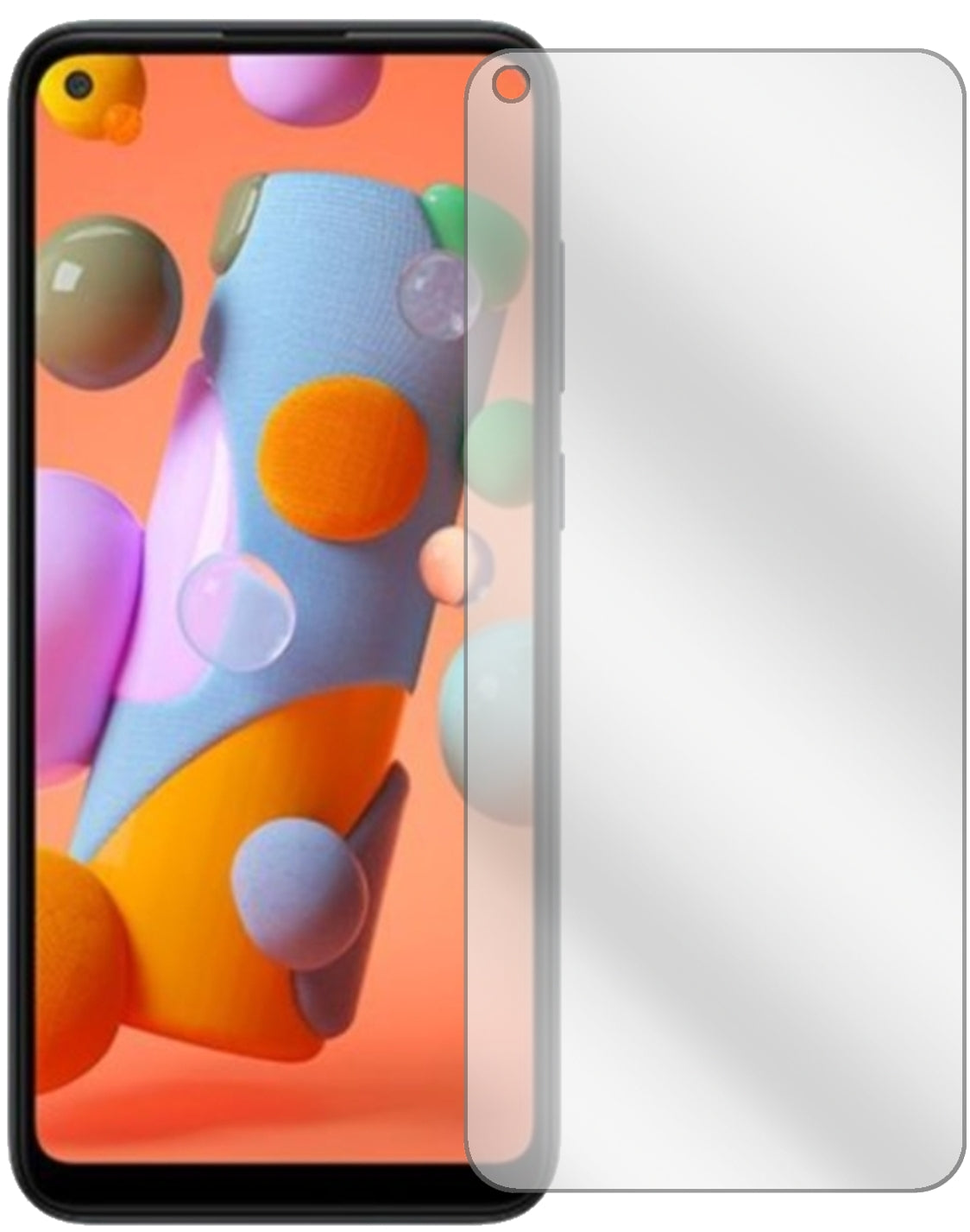 SamsungGalaxy A12 mit aufgebrachter dipos Displayschutzfolie, glasklare Darstellung ohne Einschränkungen