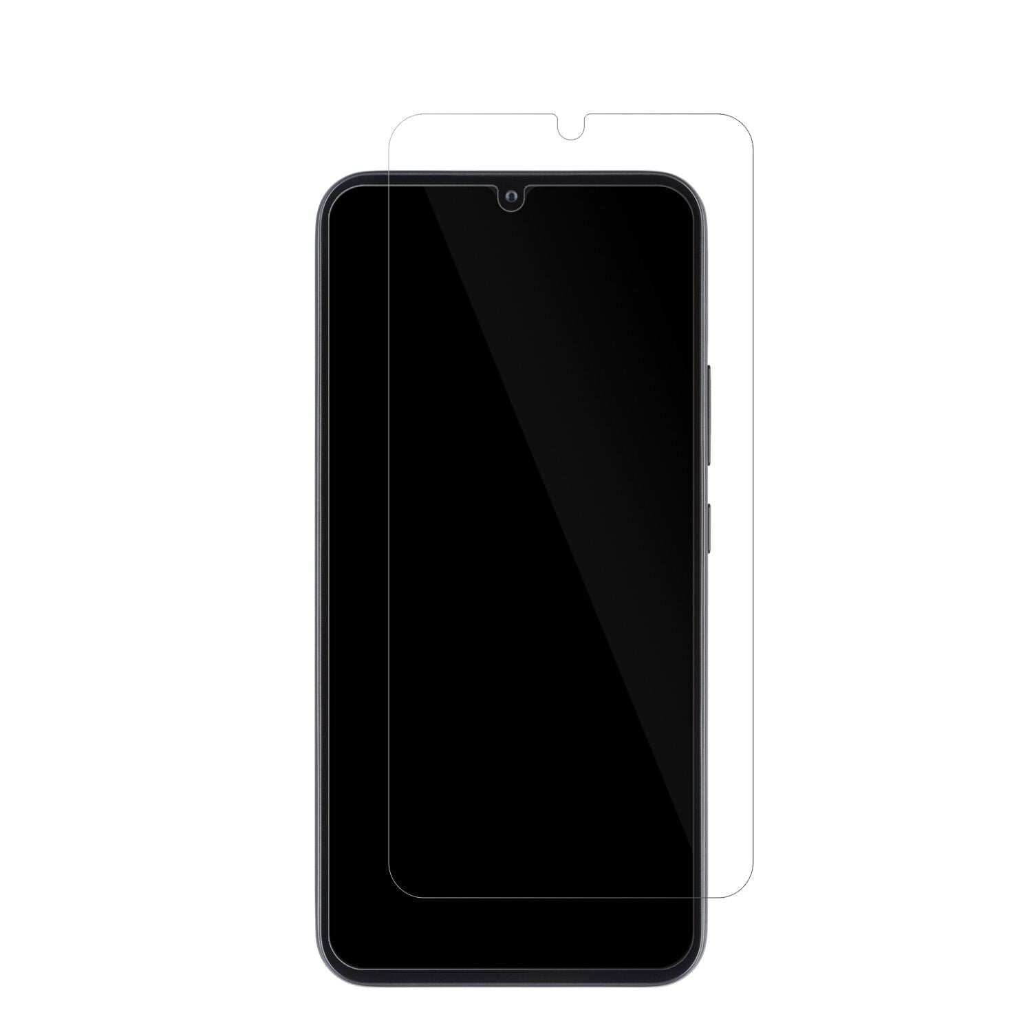 SamsungGalaxy A34 5G mit aufgebrachter dipos Displayschutzfolie, glasklare Darstellung ohne Einschränkungen