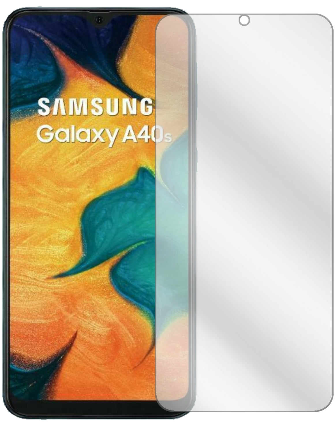 SamsungGalaxy A40s mit aufgebrachter dipos Displayschutzfolie, glasklare Darstellung ohne Einschränkungen