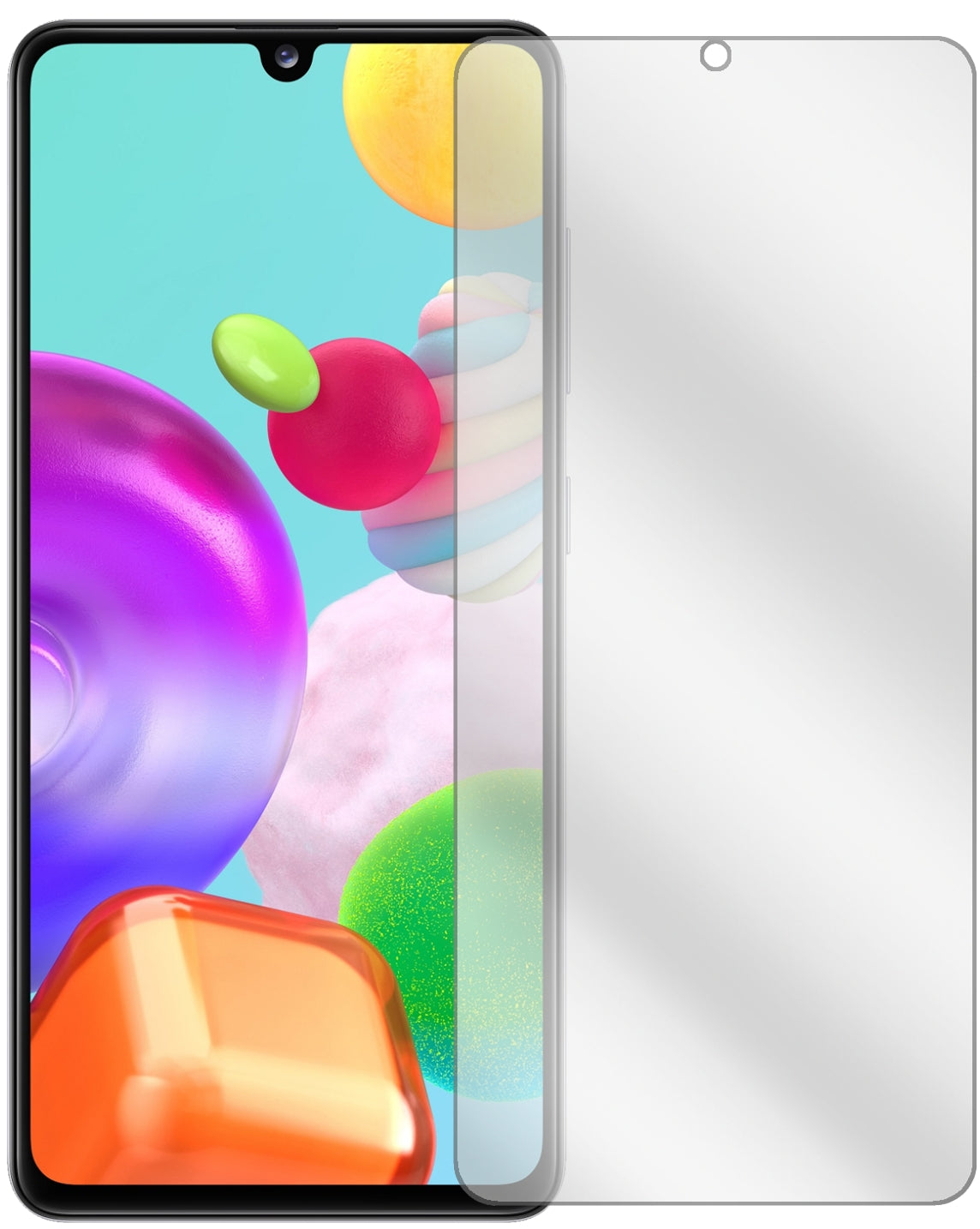 SamsungGalaxy A41 mit aufgebrachter dipos Displayschutzfolie, glasklare Darstellung ohne Einschränkungen
