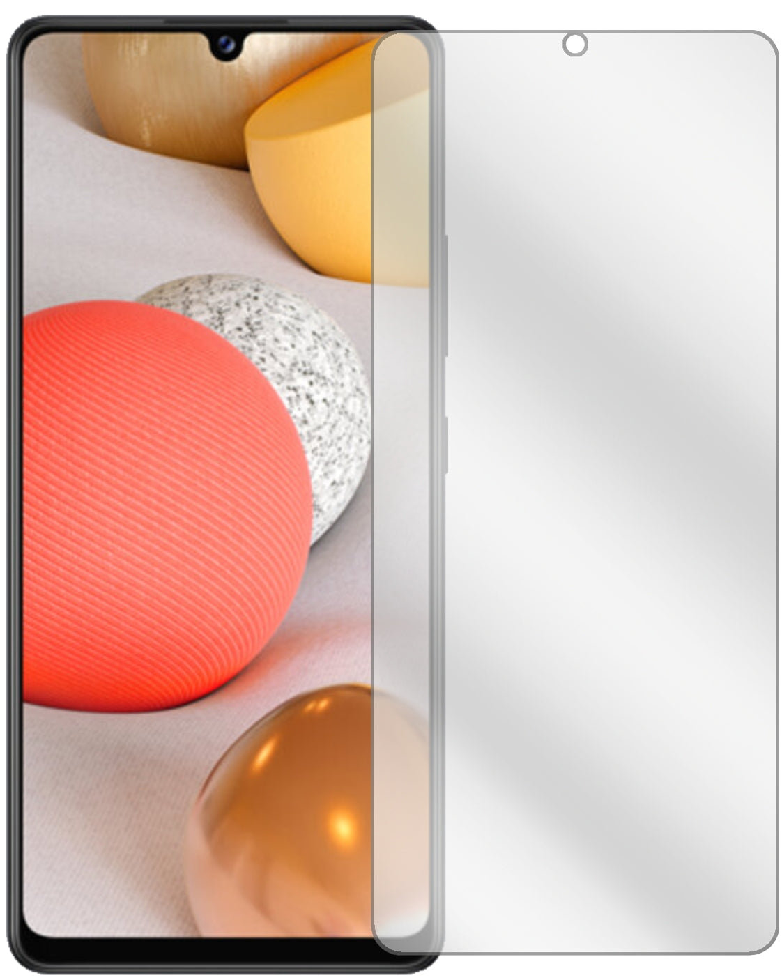 SamsungGalaxy A42 5G mit aufgebrachter dipos Displayschutzfolie, glasklare Darstellung ohne Einschränkungen