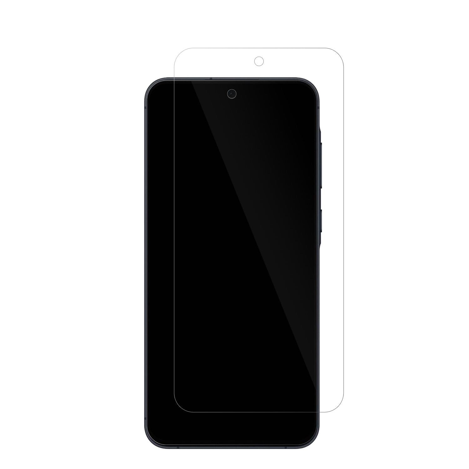 SamsungGalaxy A55 mit aufgebrachter dipos Displayschutzfolie, glasklare Darstellung ohne Einschränkungen