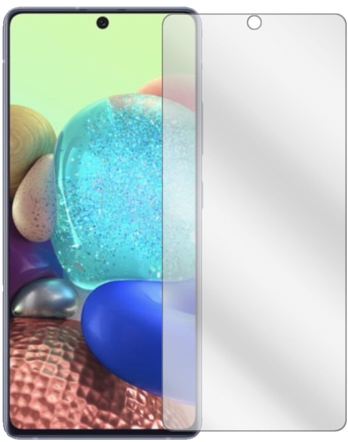 SamsungGalaxy A71 5G mit aufgebrachter dipos Displayschutzfolie, glasklare Darstellung ohne Einschränkungen
