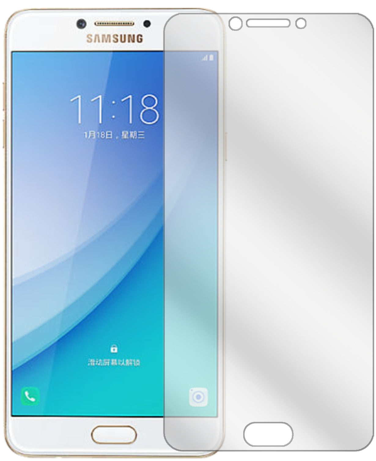 SamsungGalaxy C7 Pro mit aufgebrachter dipos Displayschutzfolie, glasklare Darstellung ohne Einschränkungen