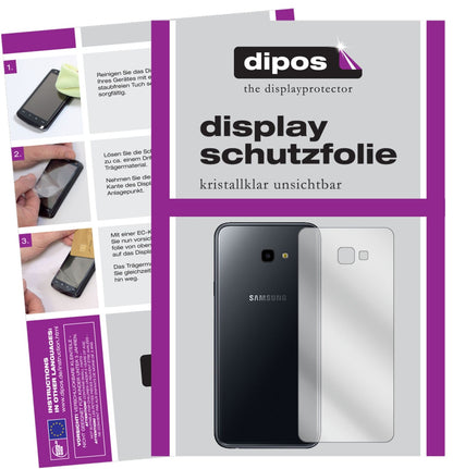 SamsungGalaxy J4 Plus (2018) Rückseite mit aufgebrachter dipos Displayschutzfolie, glasklare Darstellung ohne Einschränkungen