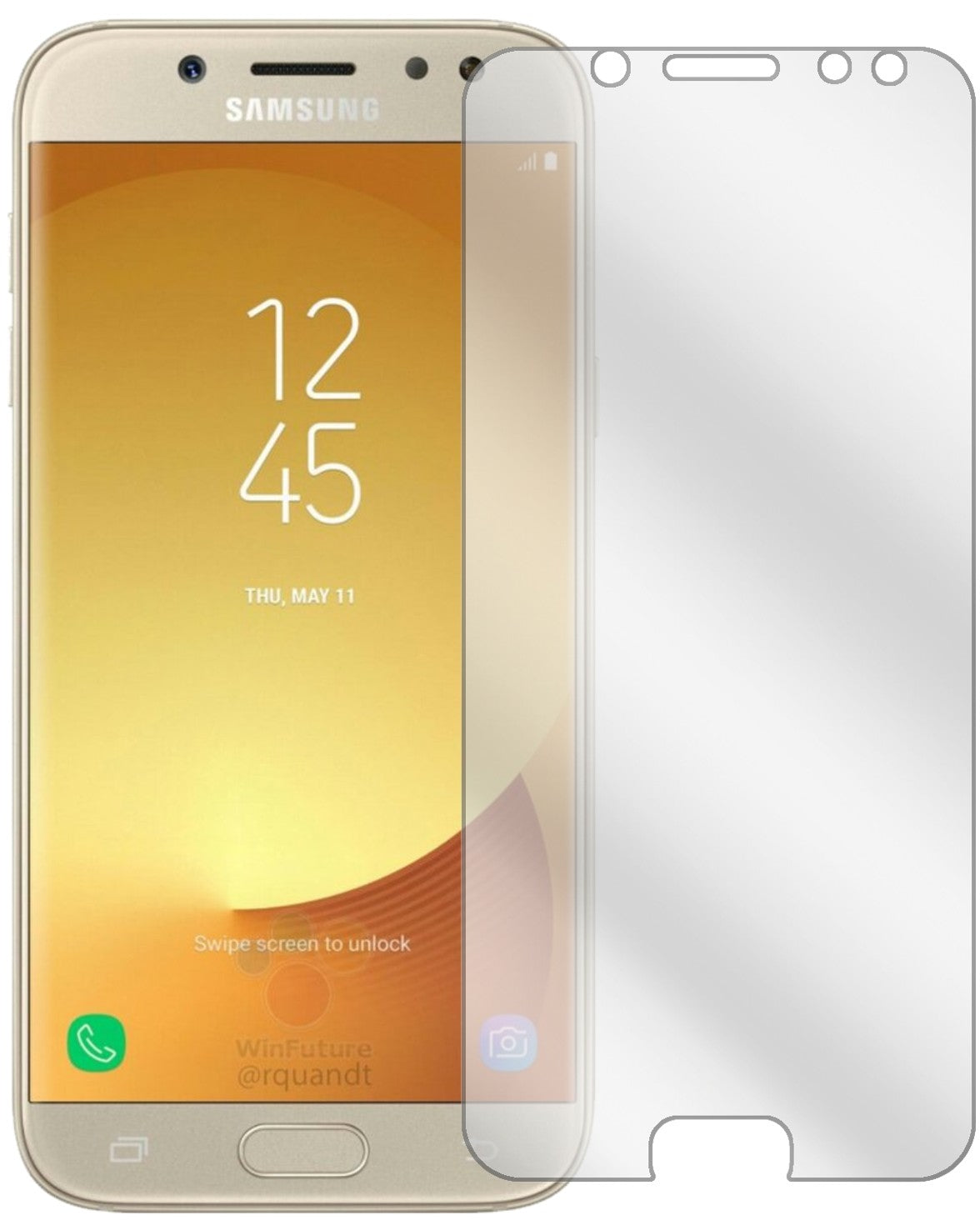 SamsungGalaxy J5 Pro (2017) mit aufgebrachter dipos Displayschutzfolie, glasklare Darstellung ohne Einschränkungen