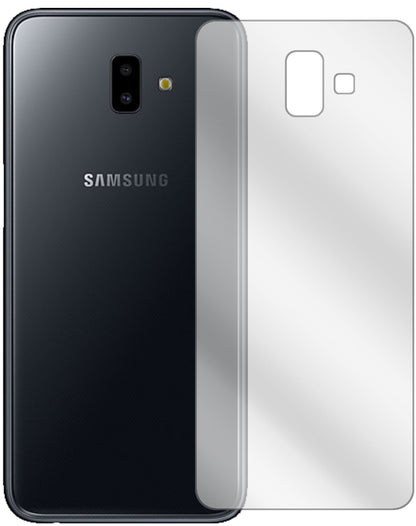 SamsungGalaxy J6 Plus (2018) Rückseite mit aufgebrachter dipos Displayschutzfolie, glasklare Darstellung ohne Einschränkungen