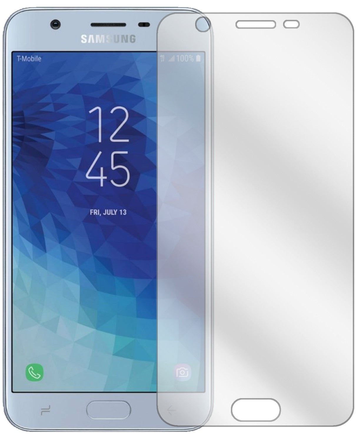 SamsungGalaxy J7 Star mit aufgebrachter dipos Displayschutzfolie, glasklare Darstellung ohne Einschränkungen
