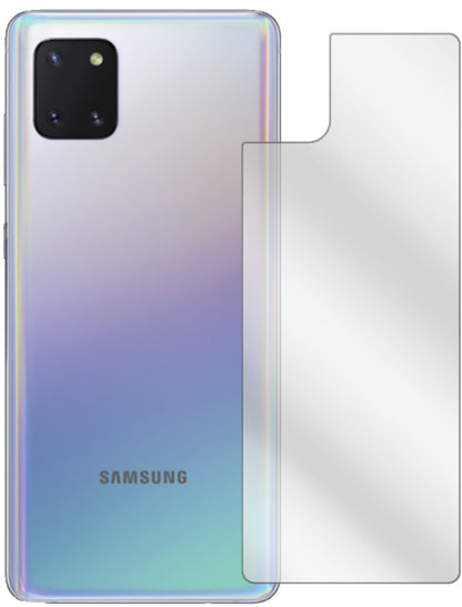 SamsungGalaxy Note 10 Lite Rückseite mit aufgebrachter dipos Displayschutzfolie, glasklare Darstellung ohne Einschränkungen