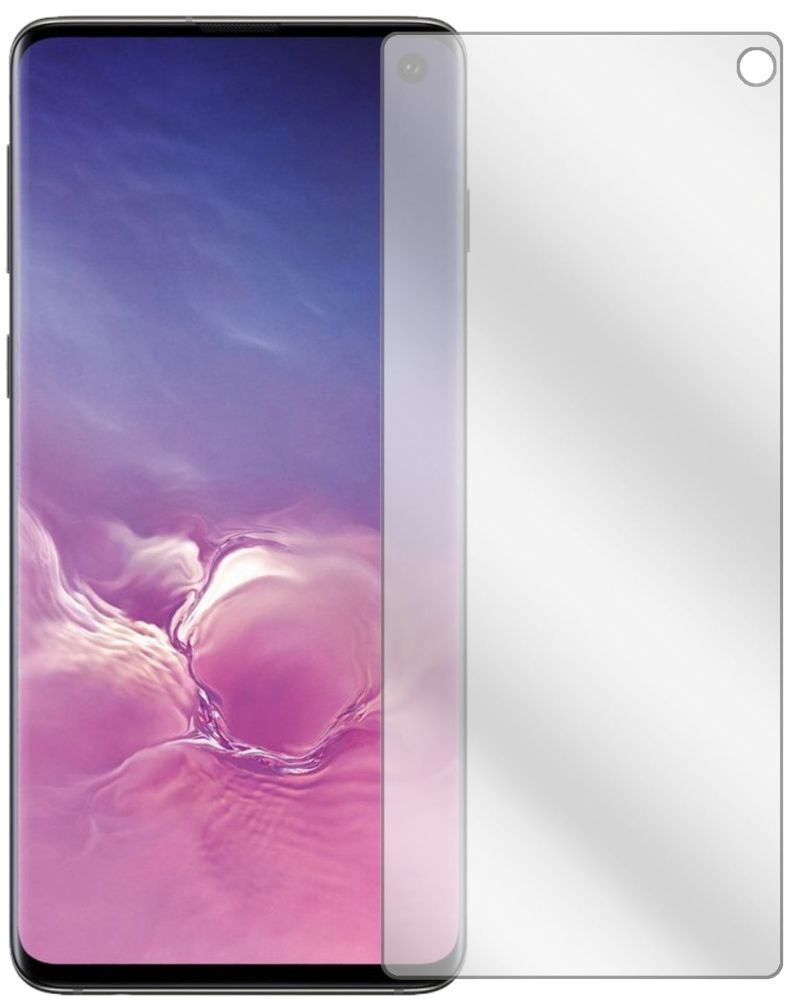 SamsungGalaxy S10 mit aufgebrachter dipos Displayschutzfolie, glasklare Darstellung ohne Einschränkungen