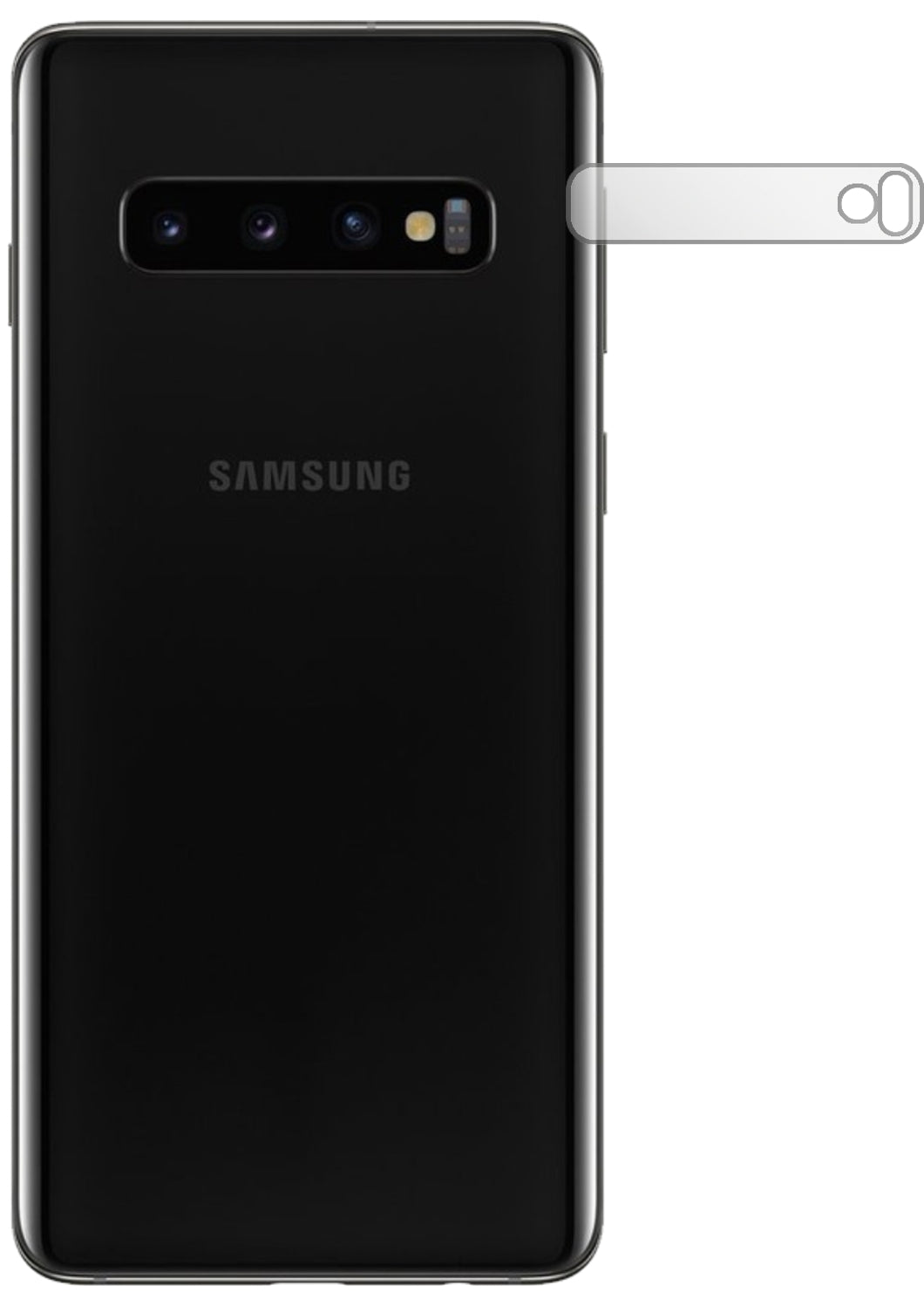 SamsungGalaxy S10 Kameralinse mit aufgebrachter dipos Displayschutzfolie, glasklare Darstellung ohne Einschränkungen