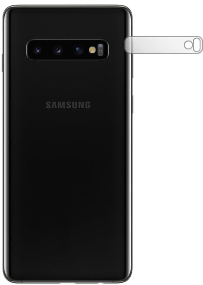 SamsungGalaxy S10 Kameralinse mit aufgebrachter dipos Displayschutzfolie, glasklare Darstellung ohne Einschränkungen