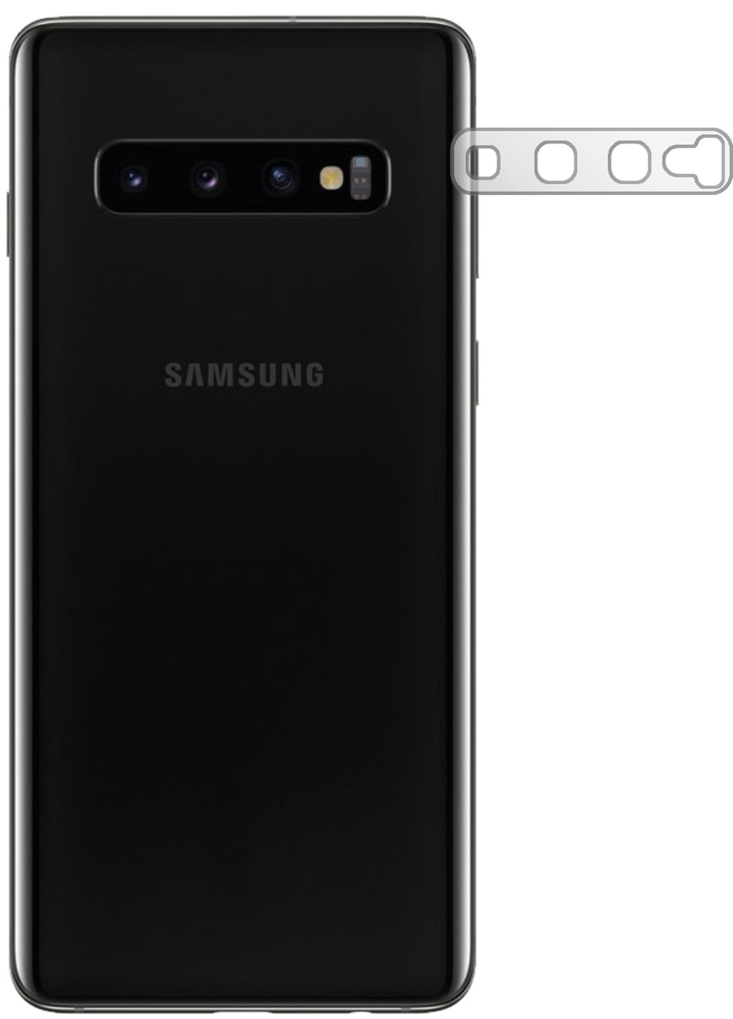 SamsungGalaxy S10 Plus Kameralinse mit aufgebrachter dipos Displayschutzfolie, glasklare Darstellung ohne Einschränkungen